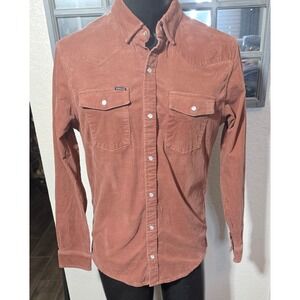 Poncho Outdoors Slim Fit Corduroy Western Shirt Mens Large Rust Pearl Snap L
